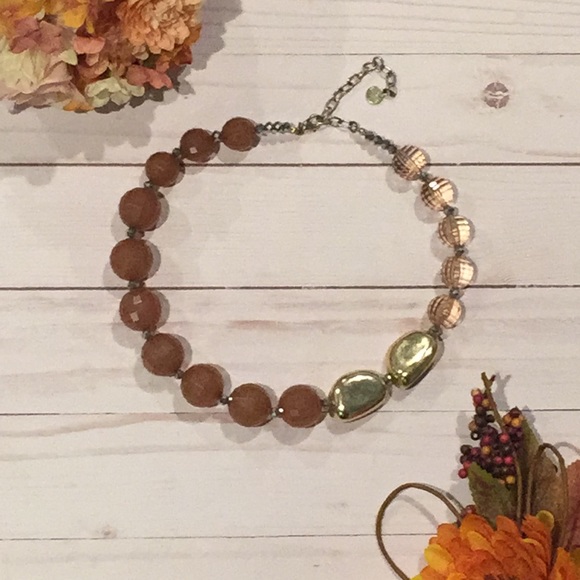 Sale! Unique Three tone gold & brown necklace - Picture 2 of 9